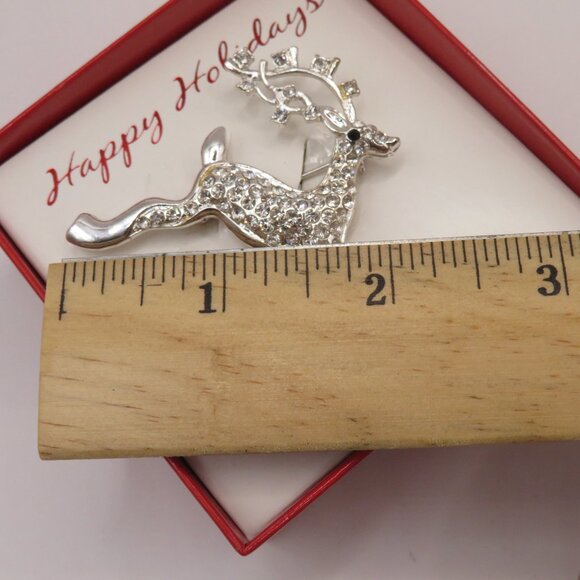 Reindeer Silver Tone Rhinestone Brooch - Picture 8 of 8